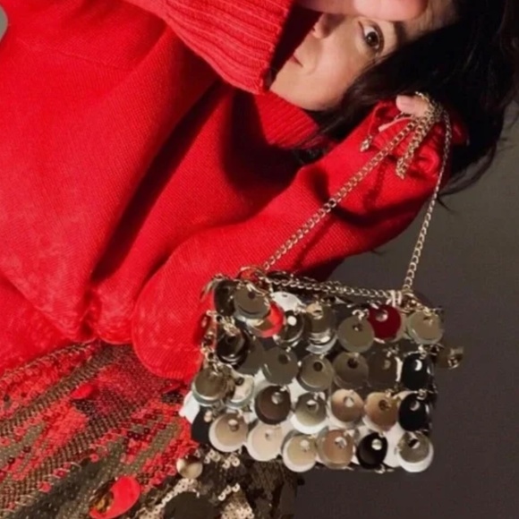 PACO RABANNE X H&M SILVER GOLD SEQUIN DISC EMBELLISHED CHAIN SHOULDER BAG - Picture 2 of 9